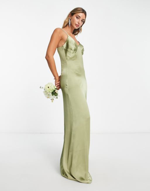 Esmee Crepe Maxi Bridesmaid Dress - Olive – Pretty Lavish