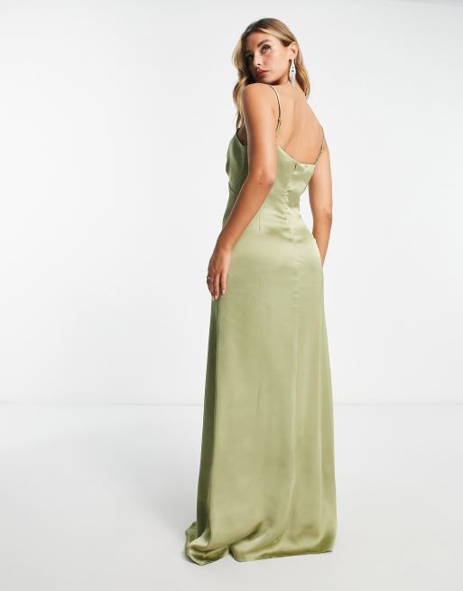 lavish alice bridesmaid dresses ROSE Cross Neck Bonded Satin Midi Dress with Drape in Emerald