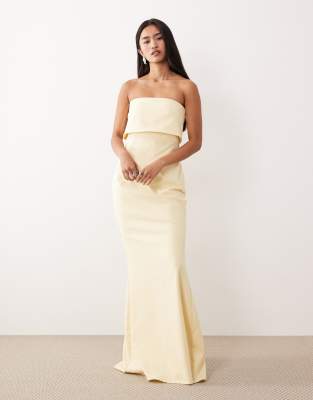 Pretty Lavish Bridesmaid Julia Strapless Fold Over Panel Maxi Dress In Yellow