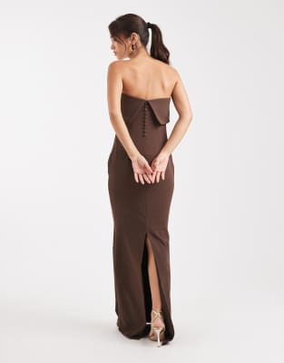 Pretty Lavish Bridesmaid Julia Strapless Maxi Dress In Brown