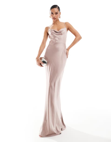 Pretty Lavish Bridesmaid Keisha satin cowl neck maxi dress in amethyst