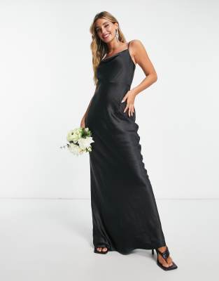 Pretty Lavish Bridesmaid Keisha Cowl Neck Satin Maxi Dress In Black |  ModeSens