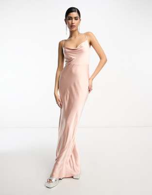 Pretty Lavish Bridesmaid Keisha cowl neck satin maxi dress in soft