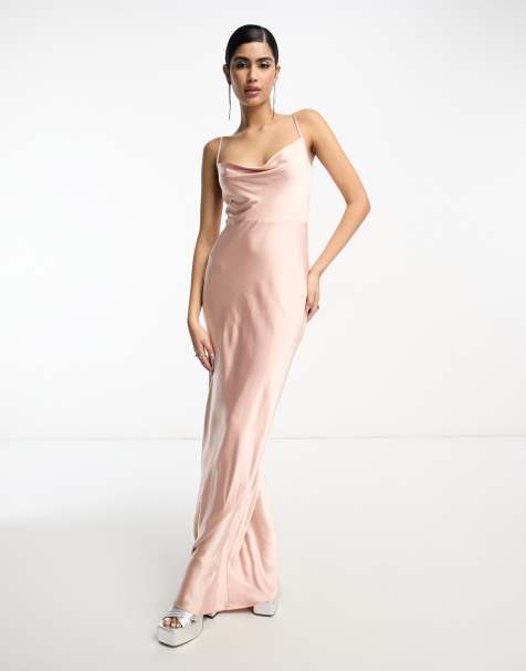 Pretty Lavish Bridesmaid Keisha cowl neck satin maxi dress in blush - view 1