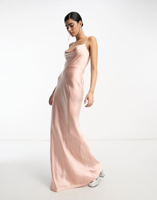 Pretty Lavish Bridesmaid Keisha cowl neck satin maxi dress in