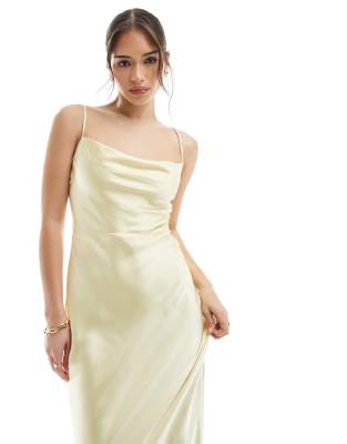 Pretty Lavish Bridesmaid Keisha Cowl Neck Satin Maxi Dress In Yellow