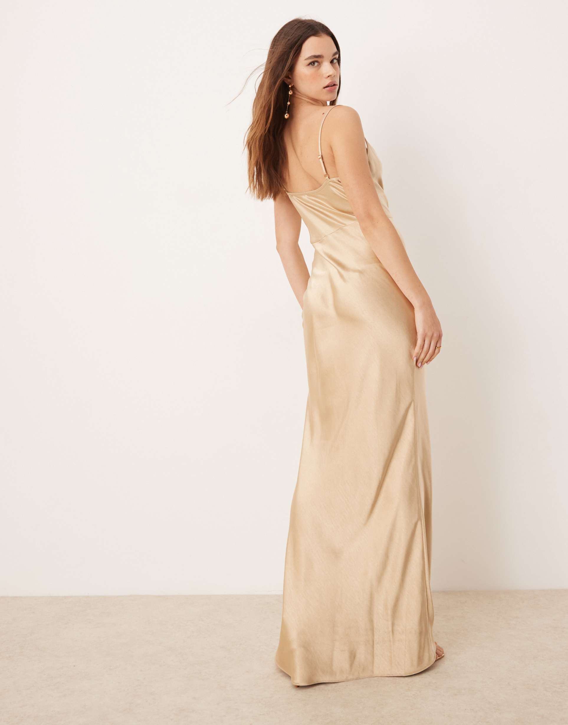 pretty lavish bridesmaid keisha cowl neck satin maxi dress in matte gold