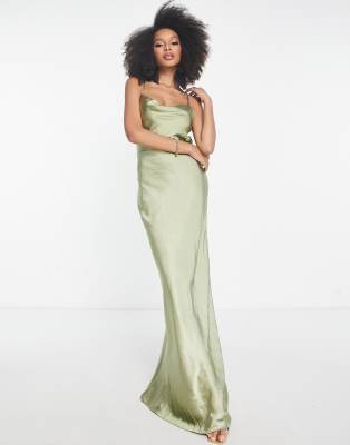 Pretty Lavish Bridesmaid Keisha cowl neck satin maxi dress in soft