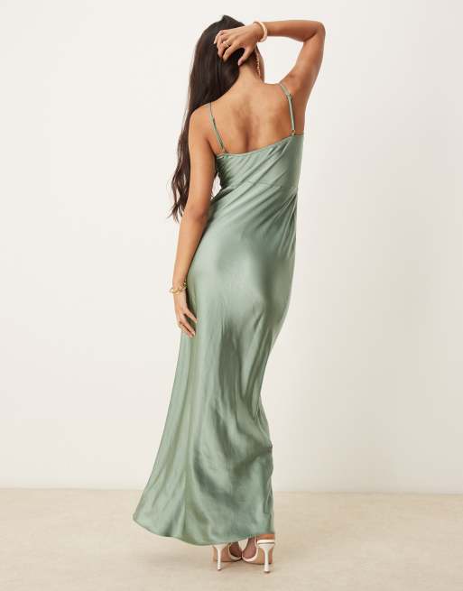 Pretty Lavish Bridesmaid Keisha satin cowl neck maxi dress in eucalyptus |  ASOS