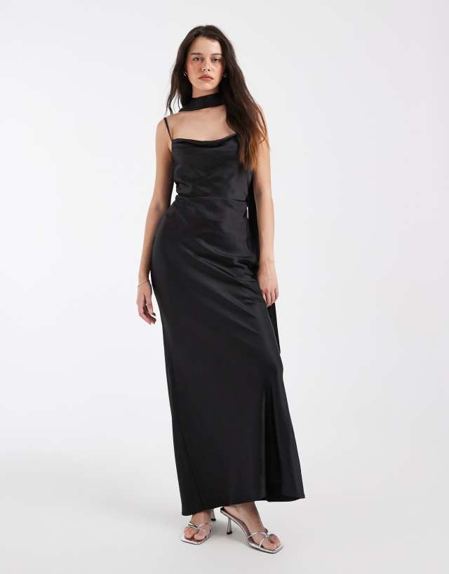 pretty lavish black bridesmaid dress Keisha satin cowl neck maxi with scarf in Made from an ultra elopement dress Women's Charmingly Yours Strapless Color:Ivory/Champagne