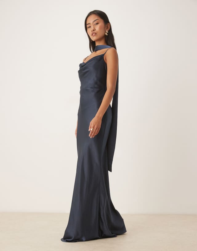 lavish bridesmaid dress Pretty Keisha satin cowl neck maxi with scarf in navy The Lavish Luxe Off 000MilioMilano Women'S Summer Dresses Casual Size:15 x 34
