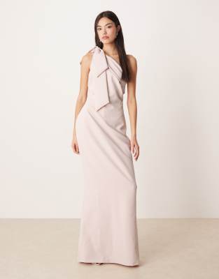 Pretty Lavish Bridesmaid Nevaeh Crepe One Shoulder Bow Detail Maxi Dress In Pink