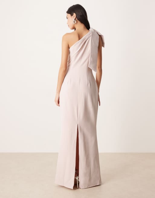 blush pink one shoulder bridesmaid dress One Shoulder Chiffon Long Bridesmaid Dress with Split
