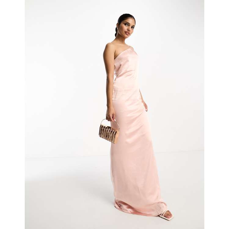 Pretty Lavish Bridesmaid one shoulder satin maxi dress in blush