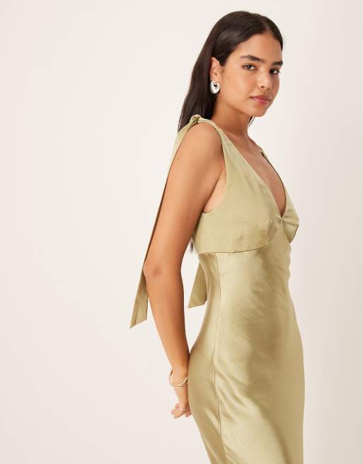 pretty lavish olive green bridesmaid dress Odelle Tie Back Chiffon Maxi Bridesmaid Dress main image 1