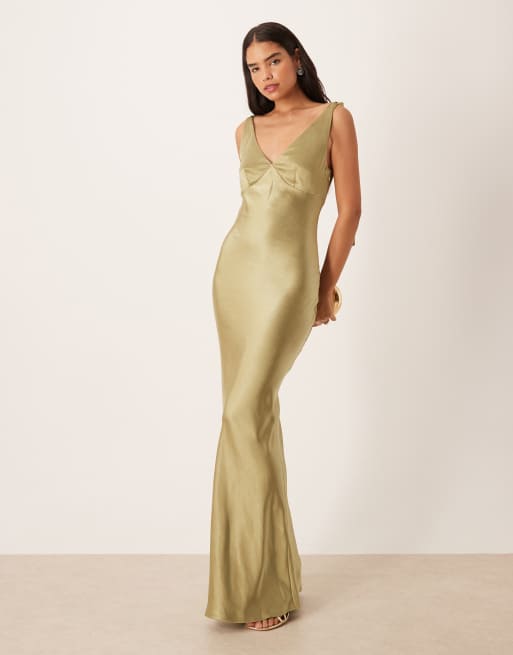 bridesmaid dresses in olive green SATIN GATHER ONE SHOULDER DRESS | OLIVE — THIRD FORM main image 0