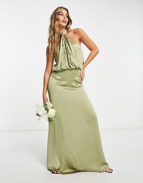 ASOS DESIGN Bridesmaid maxi dress with curved neckline and satin straps