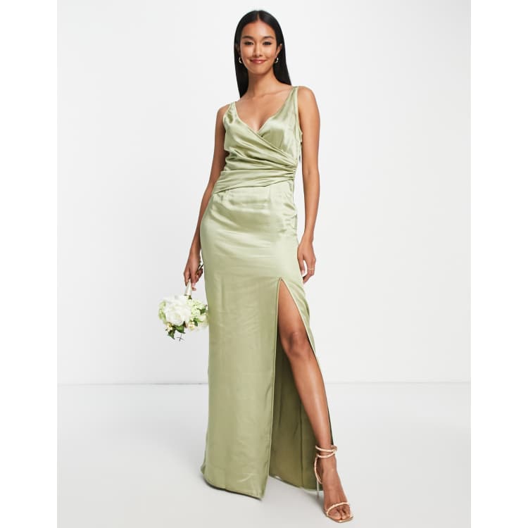pretty lavish olive green bridesmaid dress satin maxi in sage Speak Now (Taylor's Version) Responsible Materials Occasionwear Length Size:MTM