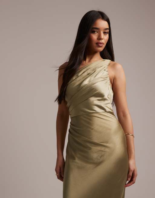 pretty lavish olive green dress Sadie Crepe Maxi Bridesmaid Dress