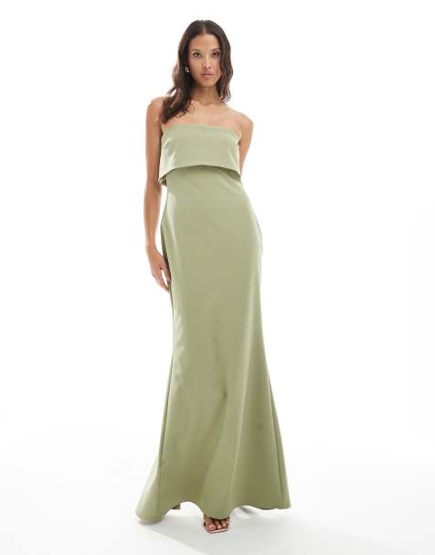 Pretty Lavish - Brudepiger - Olivengrøn bandeau-maxikjole i crepe - view 1