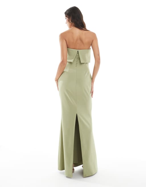 Pretty Lavish – Brudtärnor – Olivgrön maxiklänning med bandeau-ringning i crepe, 2 av 4