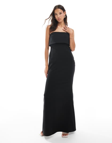 Pretty Lavish – Brudtärnor – Svart maxiklänning med bandeau-ringning i crepe - view 1