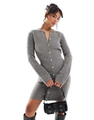 pretty lavish button down knit mini dress in charcoal gray