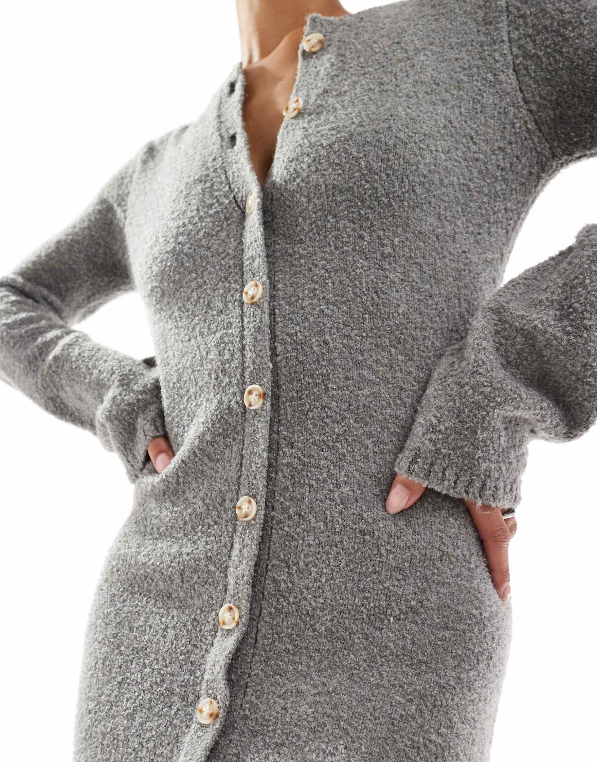 pretty lavish button down knit mini dress in charcoal gray