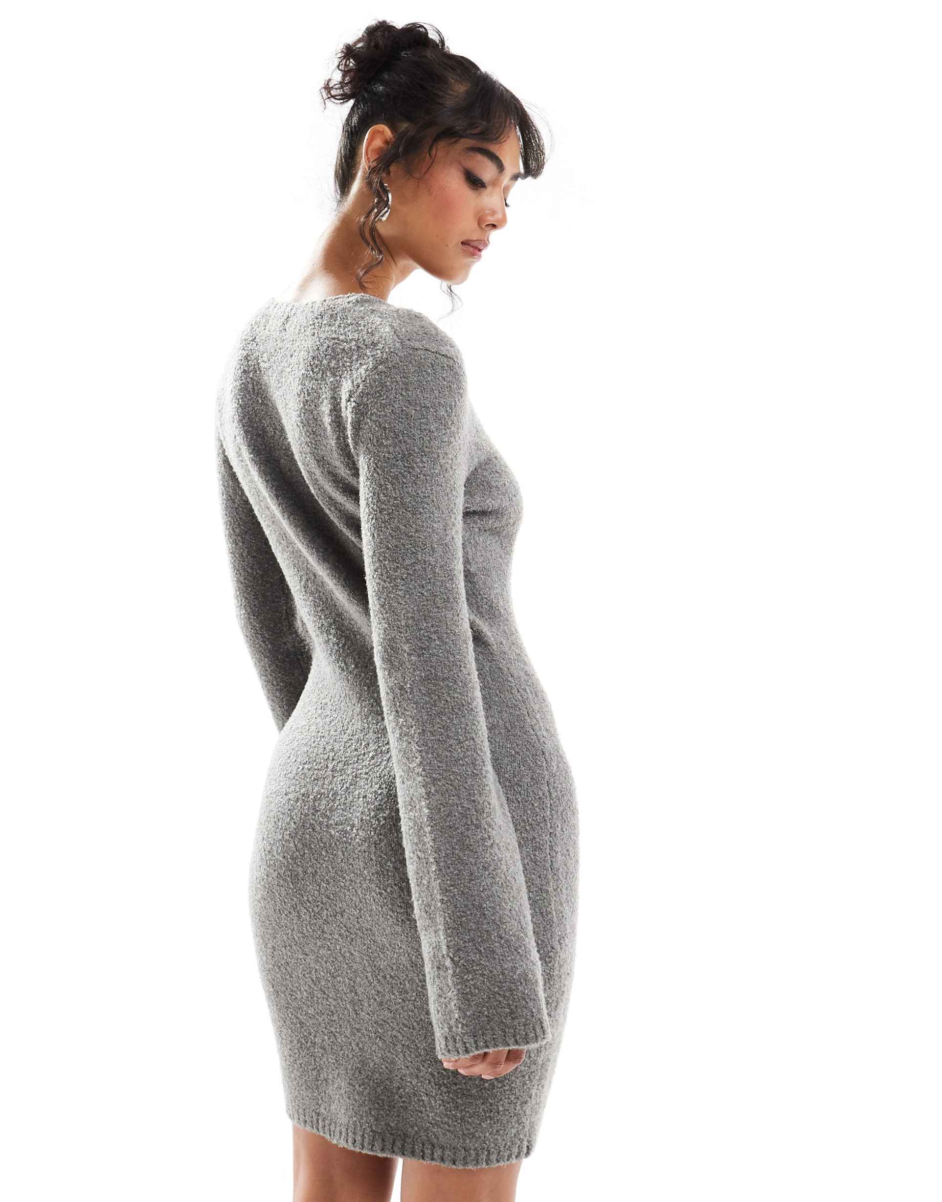 pretty lavish button down knit mini dress in charcoal gray