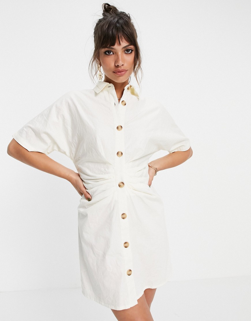 Pretty Lavish button up shirt mini dress in cream-White