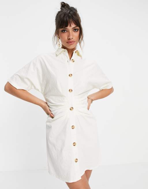 Pretty Lavish button up shirt mini dress in cream