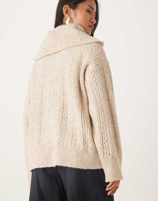 Pretty Lavish cable knit exaggerated roll neck jumper in beige, 4 of 4