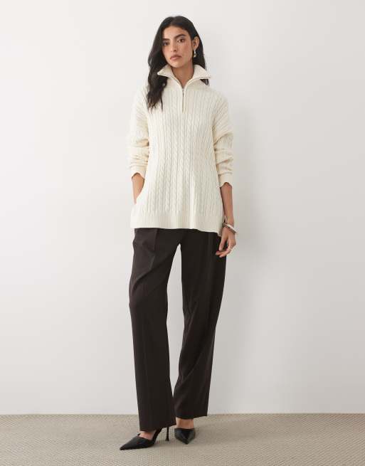 Pretty Lavish cable knit high neck zip up jumper in cream, 2 of 4