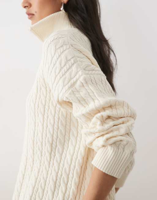 Pretty Lavish cable knit high neck zip up jumper in cream, 3 of 4