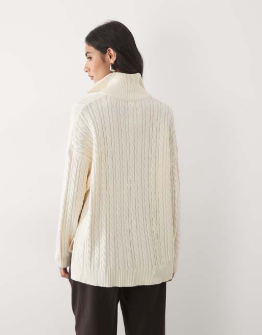 Pretty Lavish cable knit high neck zip up sweater in cream, 4 of 4