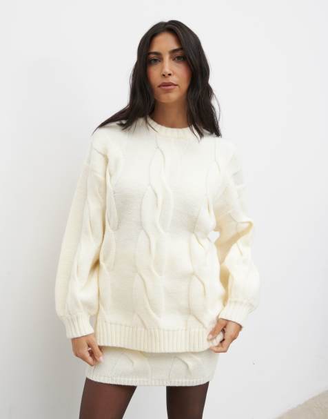 Pretty Lavish cable knit jumper co-ord in cream