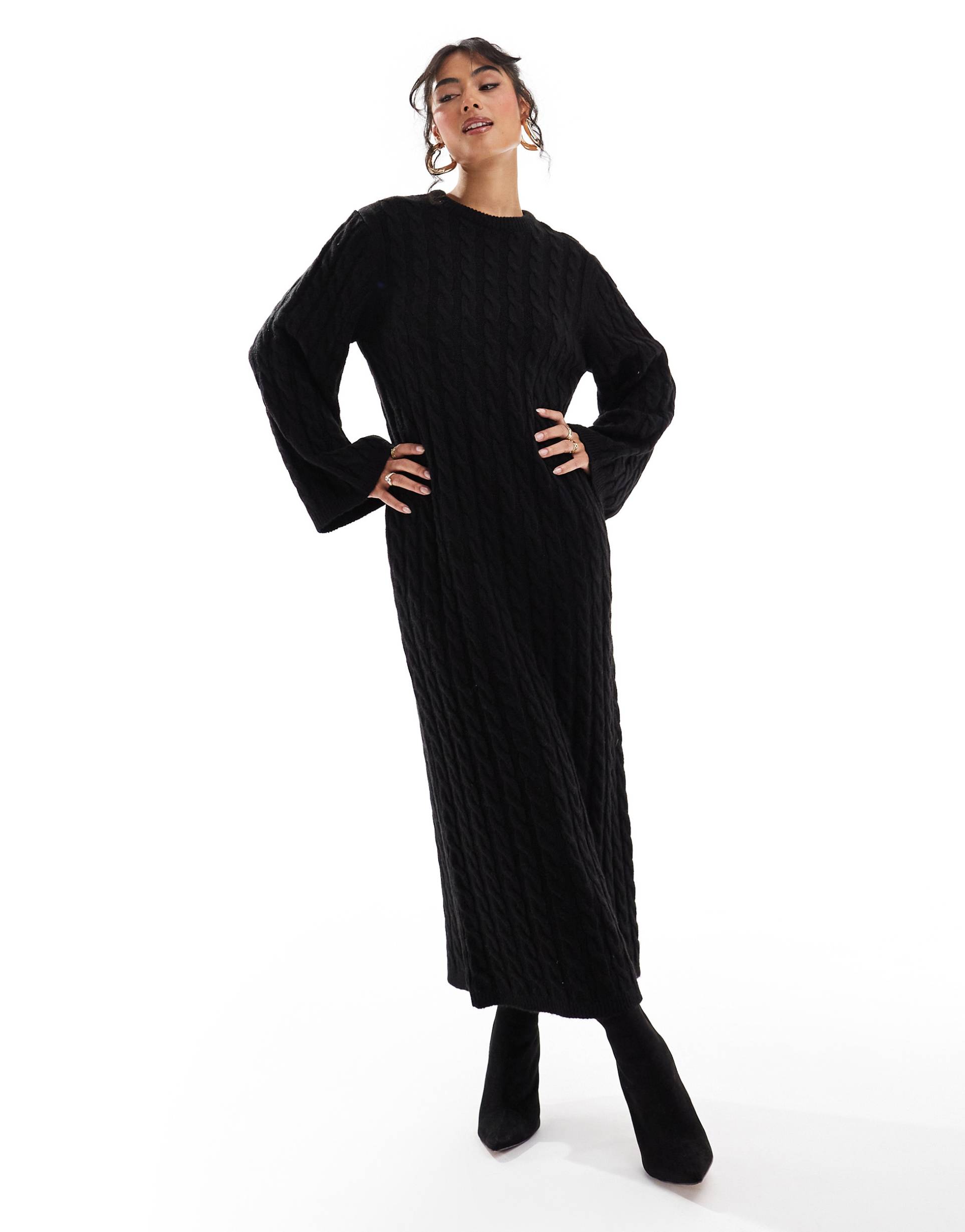 pretty lavish cable knit midaxi dress in black