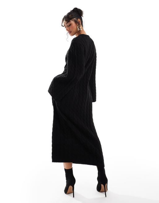 Pretty Lavish cable knit midaxi dress in black | ASOS