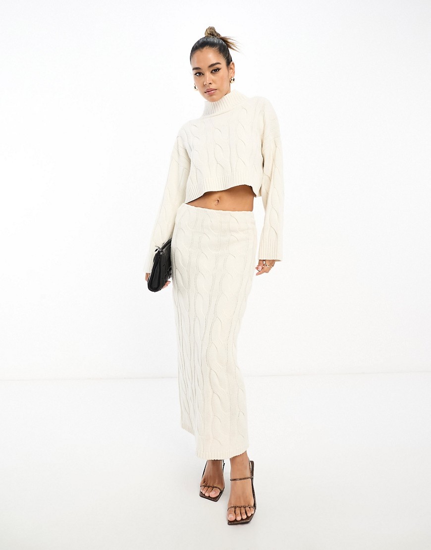 Pretty Lavish cable knit midaxi skirt co-ord in cream-White