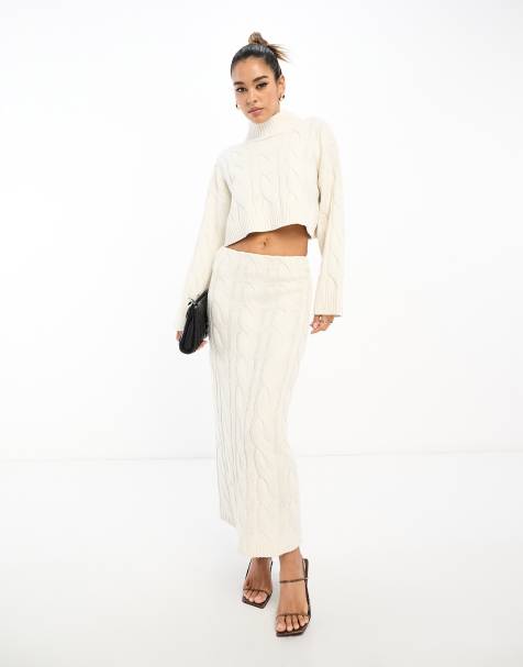 Pretty Lavish cable knit midaxi skirt in cream - part of a set - view 1