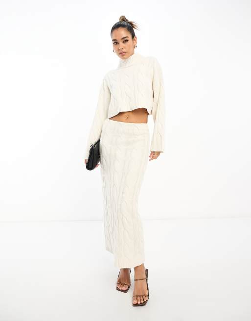 Pretty Lavish cable knit midaxi skirt in cream - part of a set