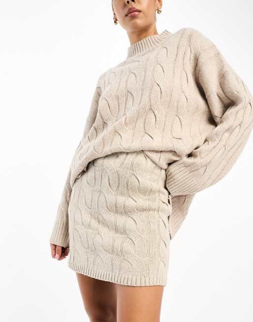 Long Sleeve Cable Knit Jumper Dress In Cream, Pieces