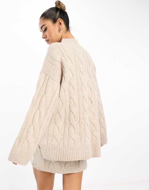 Pretty Lavish cable knit roll neck jumper co-ord in beige, 2 of 4