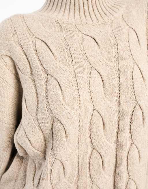 Pretty Lavish cable knit roll neck jumper co-ord in beige, 3 of 4