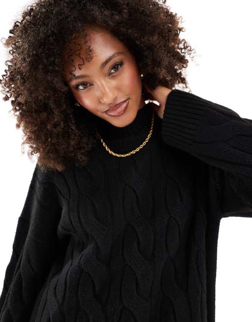 Pretty Lavish cable knit roll neck jumper co-ord in black | ASOS
