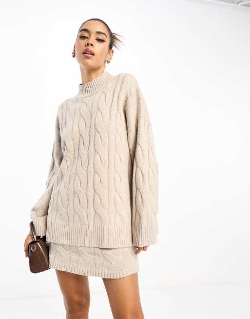 Pretty Lavish cable knit roll neck sweater in beige - part of a set, 4 of 4