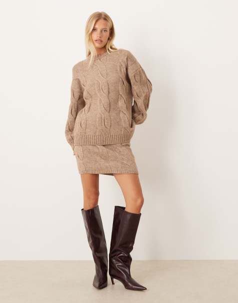 Pretty Lavish cable knit set in taupe - view 1