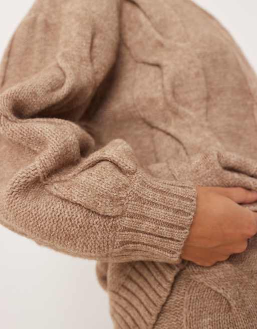 Pretty Lavish cable knit sweater in taupe - part of a set, 3 of 4