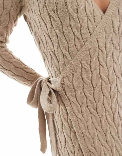 Pretty Lavish cable knit wrap midaxi dress in taupe, 2 of 4