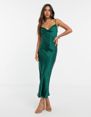 green cowl neck midi dress